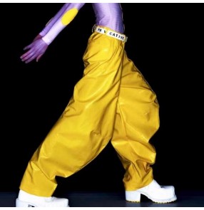 Men youth rapper singers jazz hiphop street dance Mirror leather pants pink blue black silver gold loose creased radish pants nightclub ds dj gogo dancer hippie dance clothes 